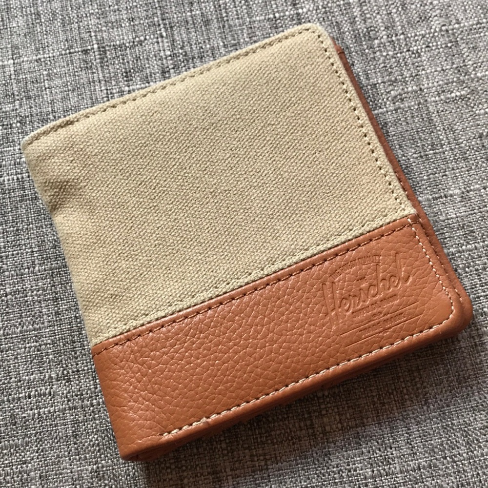 Mens Herschel canvas and leather Fold Wallet